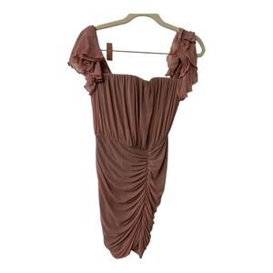 Michael Costello x Revolve Micah Mini Dress Ruched Flutter Sleeve Blush Small